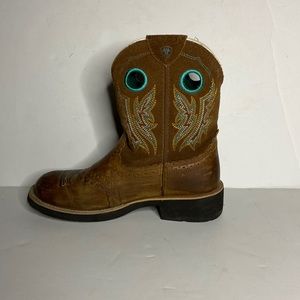 Ariat brown and teal genuine leather western cowboy boot. Size 7.5
